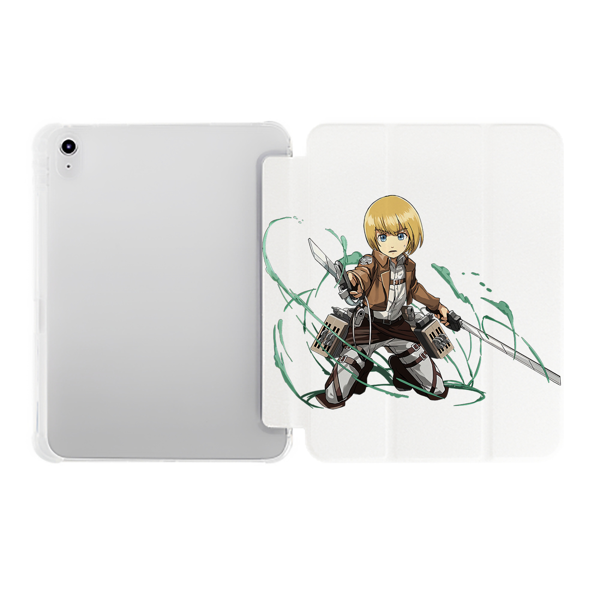 （画像用） 進撃の巨人 アルミン·アルレルト Attack on Titan Armin Arlert IPad ケース ペン収納付き 三つ折りスタンド PUレザー×シリコン 対応機種9.5/10.5/10.9インチ